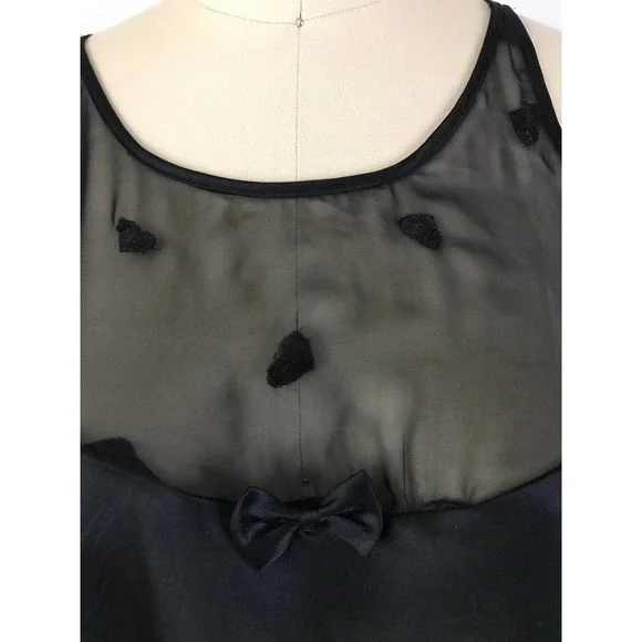Black Mesh‎ Slip Dress with Bow Heart Print Satin - Picture 5 of 8